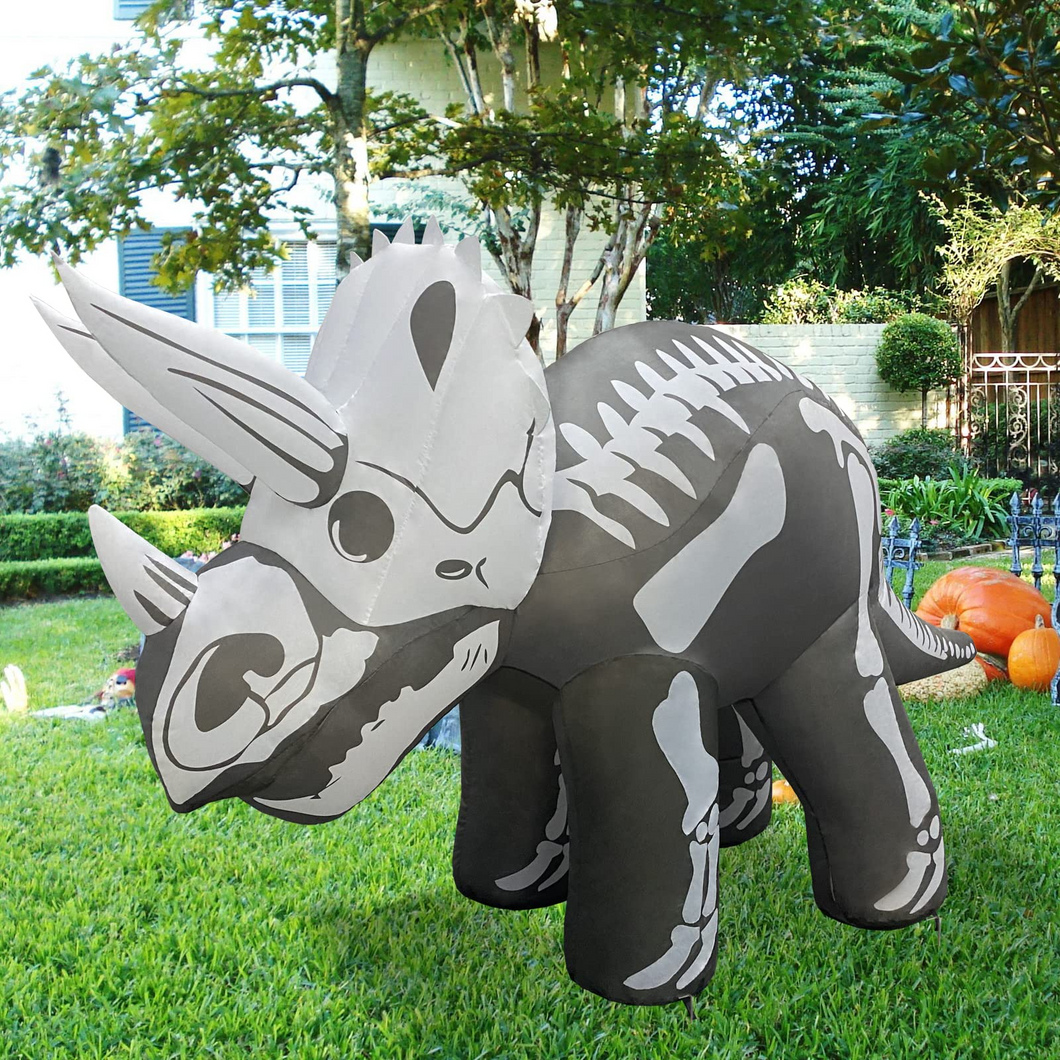 Halloween Inflatable 4FT Skeleton Triceratops with Built-in LEDs Blow Up Yard Decoration for Holiday Party Indoor, Outdoor, Yard, Garden, Lawn