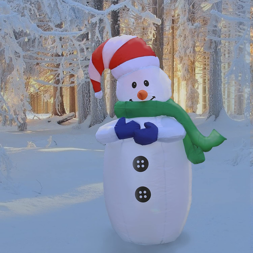 4FT Christmas Inflatables Snowman Wearing Green Scarf with Bright LED Light Yard Decoration,Chirstmas Inflatables Clearance for Xmas Party,Indoor,Outdoor,Garden,Yard Lawn
