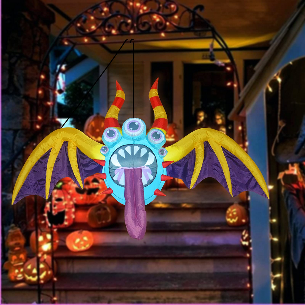 Halloween Decorations 4.4ft Wide Inflatables Hanging 5 Eyes Giant Wings Bat with Built-in Bright LED Light Halloween Blow-up Yard Decoration for Party/Indoor/Outdoor/Yard/Garden/Lawn/Holiday