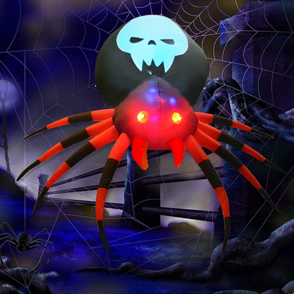 GOOSH 6 FT Width Halloween Inflatable Outdoor Spider with Magic Light, Blow Up Yard Decoration Clearance with LED Lights Built-in for Holiday/Party/Yard/Garden
