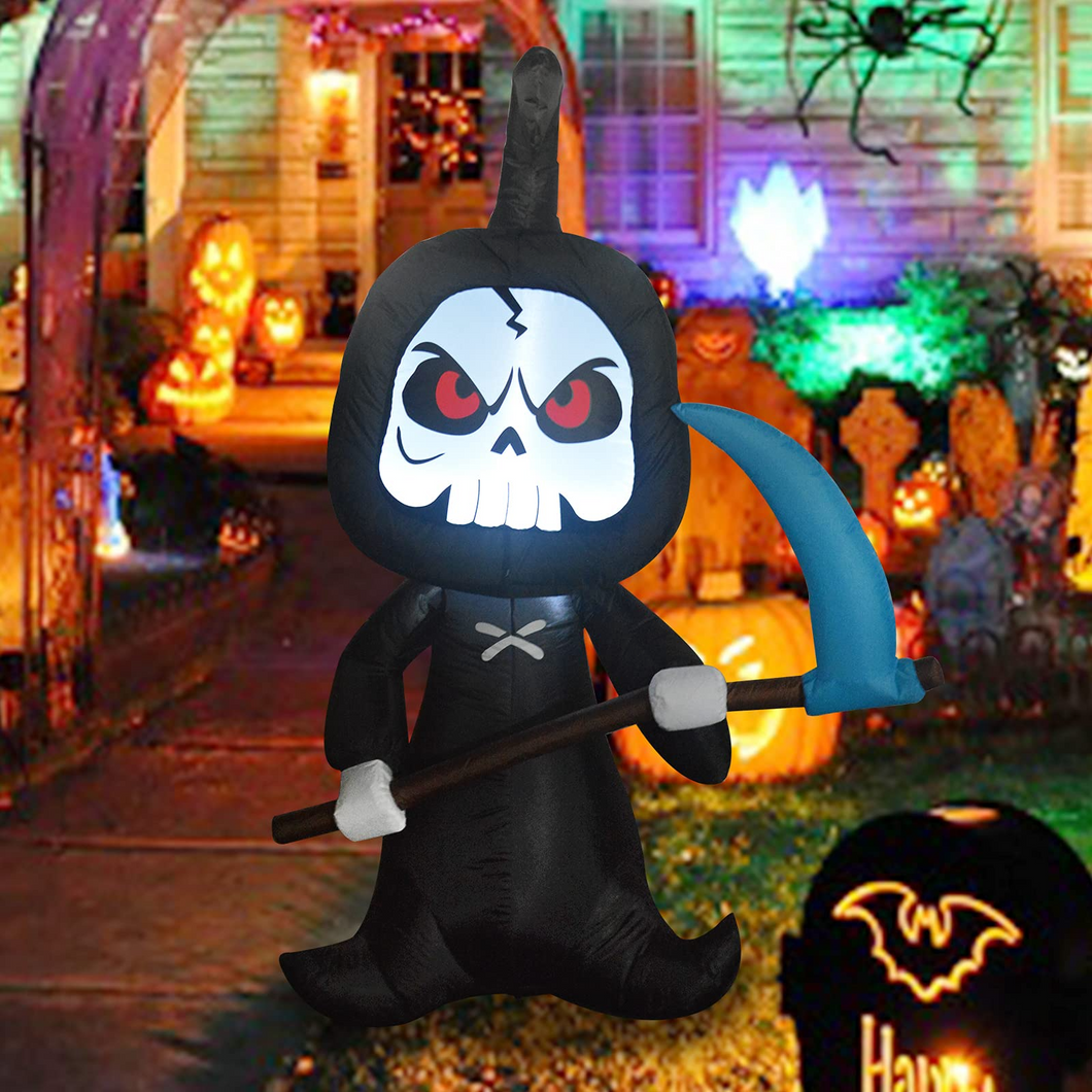 GOOSH 6 Feet Tall Halloween Inflatable Outdoor Grim Reaperï¼?Blow Up Yard Decoration Clearance with LED Lights Built-in for Holiday/Party/Yard/Garden