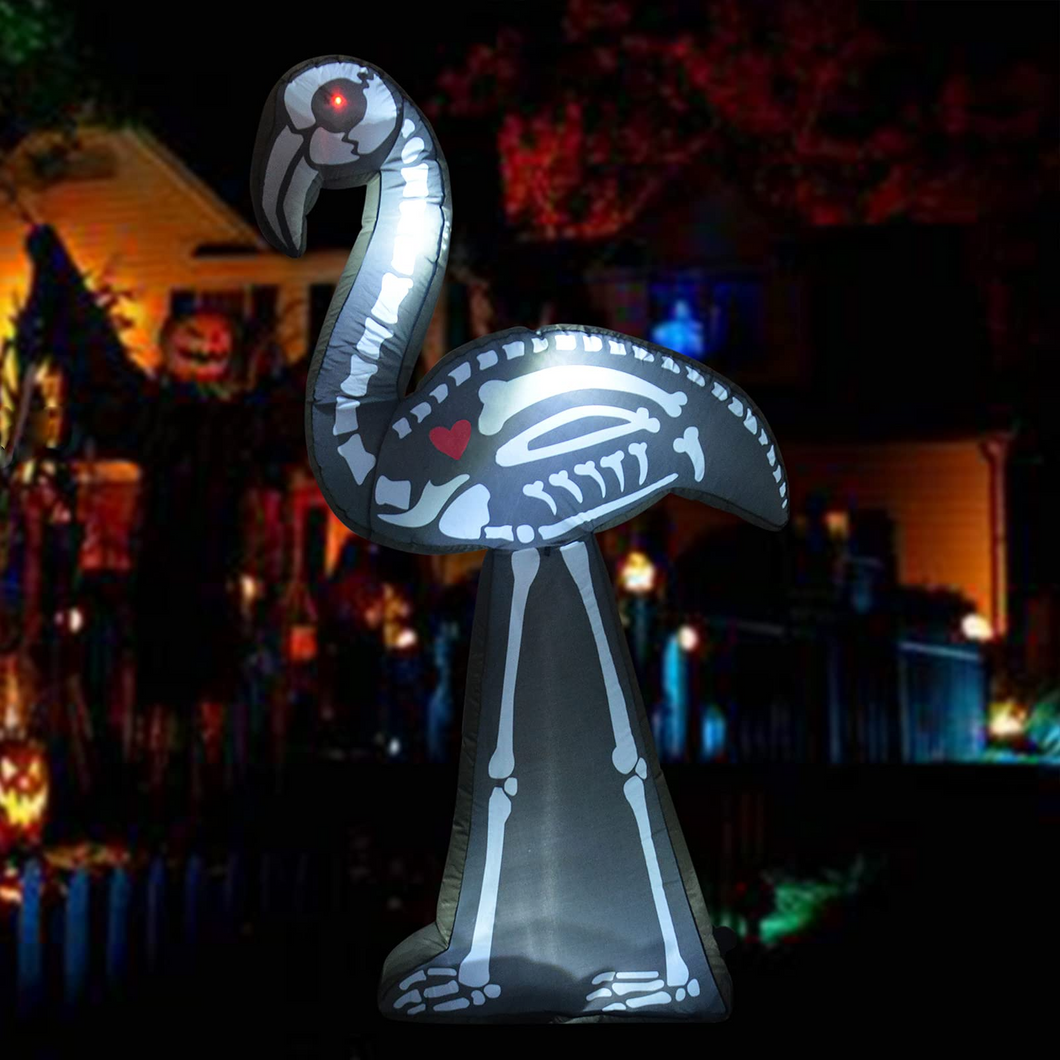 GOOSH 5.5FT Height Halloween Inflatables Outdoor Skeleton Flamingo, Blow Up Yard Decoration Clearance with LED Lights Built-in for Holiday/Thanksgiving/ Party/Garden