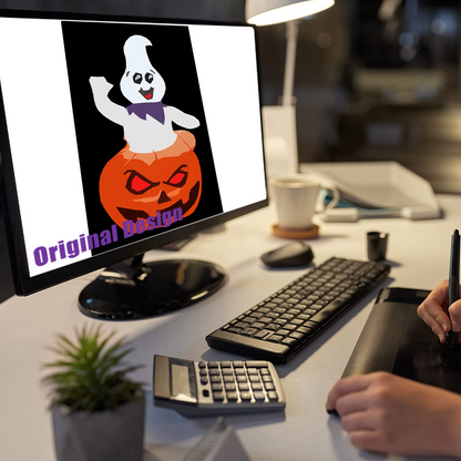 GOOSH 5 FT Halloween Inflatable Outdoor Ghost Sitting on The Pumpkin, Blow Up Yard Decoration Clearance with LED Lights Built-in for Holiday/Party/Yard/Garden