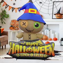 Load image into Gallery viewer, Halloween Inflatable 4.7FT Wizard Hat Voodoo Doll with Built-in LEDs Blow Up Yard Decoration for Holiday Party Indoor, Outdoor, Yard, Garden, Lawn
