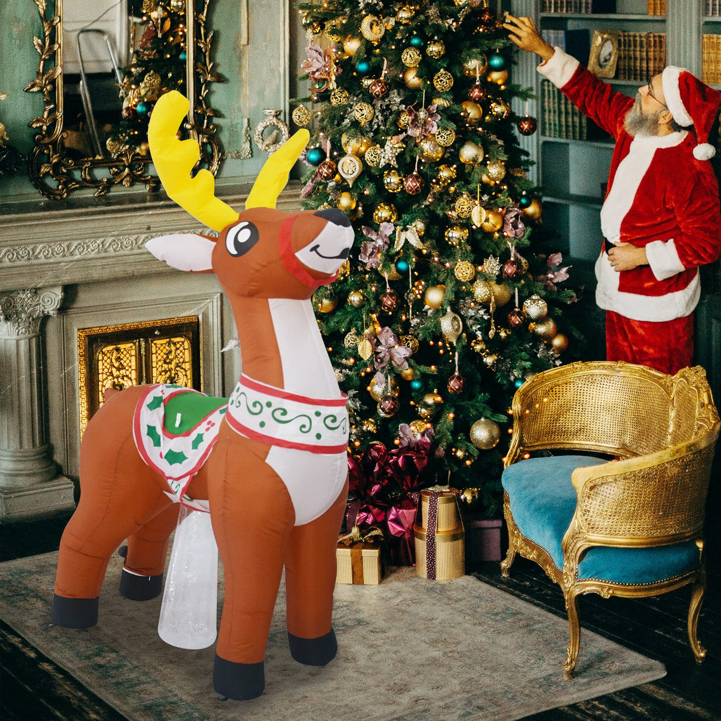 GOOSH 6 FT Christmas Inflatables Reindeer Outdoor Decorations Blow Up Yard Cute Deer with Built-in LEDs for Xmas Garden Lawn Indoor Party Decor