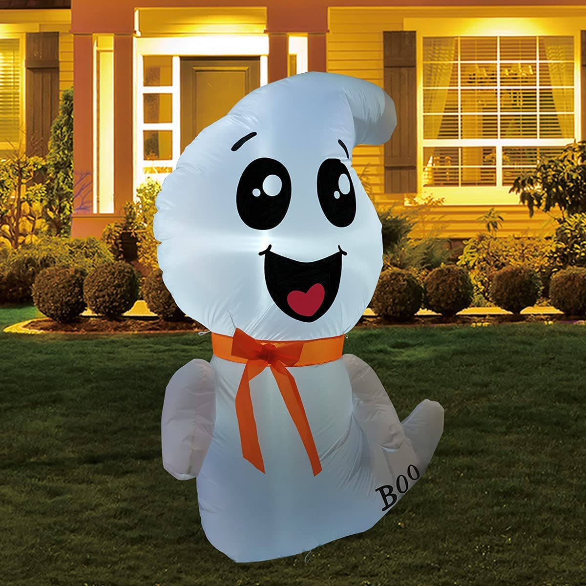 GOOSH 4 FT Halloween Inflatable Outdoor White Cute Ghost with Build-in LEDs Blow Up Inflatables for Halloween Party Indoor Outdoor Yard Garden Lawn Decorations