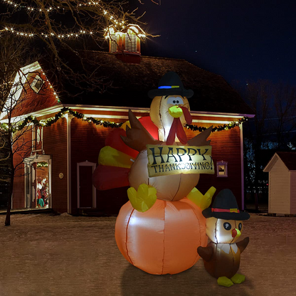 GOOSH 6 FT Thanksgiving Inflatables Turkey Outdoor Decorations Blow Up Yard Turkey on Pumpkin with Turkey Baby with Built-in LEDs for Indoor Party Garden Lawn Decor