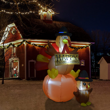 Load image into Gallery viewer, Thanksgiving Day Inflatable 5.7FT Turkeys Sitting on Pumpkin with Built-in Bright LED Lights Blow Up Inflatables Christmas Party/Indoor/Outdoor/Yard/Garden/Lawn Decoration
