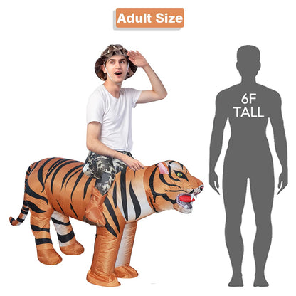 GOOSH Adult Size Inflatable Tiger Unisex Costume Blow Up Men Women Riding a Tiger Deluxe Halloween Funny Costume Godzilla Toy