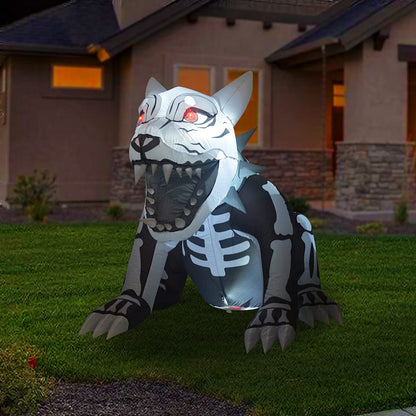 GOOSH 4.9 FT Tall Halloween Inflatables Outdoor Sitting Skeleton Dog, Blow Up Yard Decoration Clearance with LED Lights Built-in for Holiday/Party/Yard/Garden