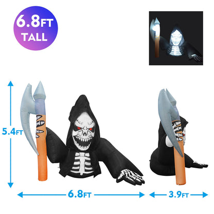 GOOSH 6.8 FT Length Halloween Inflatables Outdoor Skeleton Ghost, Blow Up Yard Decoration Clearae with LED Lights Built-in for Holiday/Party/Yard/Garden