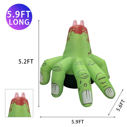 GOOSH 6 FT Halloween Inflatables Hand Outdoor Decorations Blow Up Yard Scary Green Giant with Built-in LEDs for Indoor Party Garden Lawn Decor