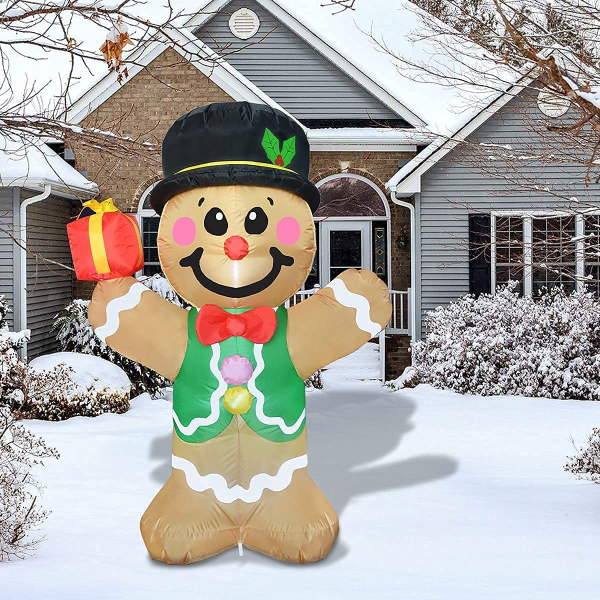 GOOSH 5 FT Christmas Inflatables Gingerbread Man Outdoor Christmas Decorations Blow Up Yard Decor with LED Lights for Xmas Holiday Party Indoor Garden Lawn Décor