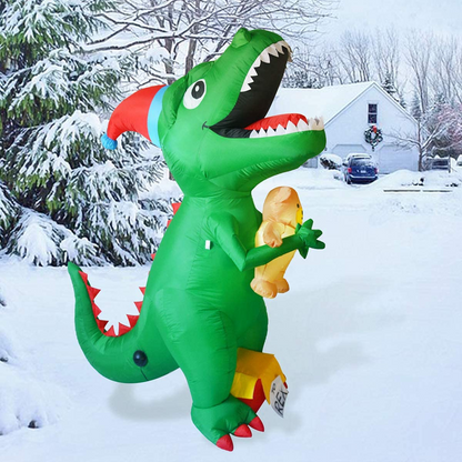 GOOSH 7ft Light-Up Inflatable Dinosaur Christmas Yard Decoration