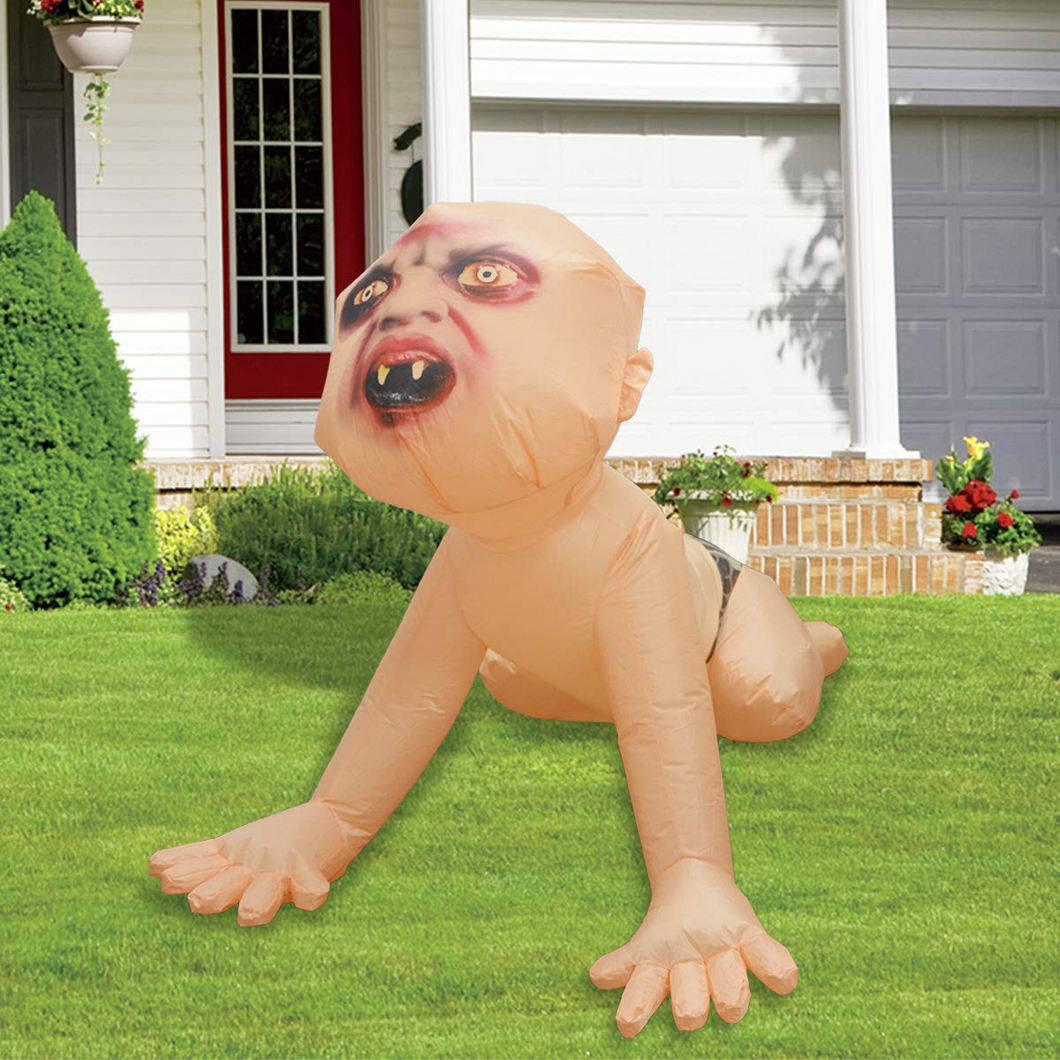 GOOSH 4FT Halloween Inflatable Outdoor Zombie Baby Blow Up Yard Decoration Clearance with LED Lights Built-in for Holiday/Party/Yard/Garden