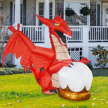 Load image into Gallery viewer, GOOSH 6.8 FT Length Halloween Inflatables Outdoor Red Dragon Holding Ball, Blow Up Yard Decoration with LED Lights Built-in for Holiday/Party/Yard/Garden
