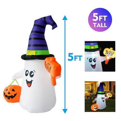 GOOSH 5FT Inflatable Halloween Cute Ghost with The Pumpkin Blow Up Inflatables Halloween Outdoor Yard Decoration