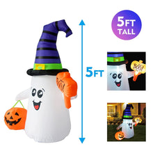 Load image into Gallery viewer, GOOSH 5FT Inflatable Halloween Cute Ghost with The Pumpkin Blow Up Inflatables Halloween Outdoor Yard Decoration
