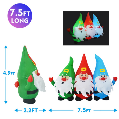GOOSH 7 FT Length Christmas Inflatable Outdoor Three Santa Claus, Blow Up Yard Decoration Clearance with LED Lights Built-in for Holiday/Party/Xmas/Yard/Garden