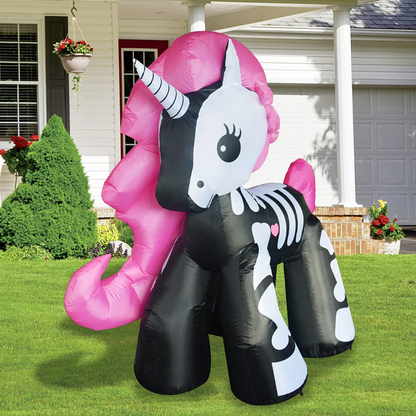 GOOSH 6FT Height Halloween Inflatables Outdoor Skeleton Unicorn, Blow Up Yard Decoration Clearance with LED Lights Built-in for Holiday/Party/Yard/Garden