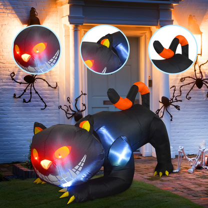 GOOSH 6 FT Halloween Inflatables Outdoor Black Cat with Fangs, Blow Up Yard Decoration Clearance with LED Lights Built-in for Holiday/Party/Yard/Garden