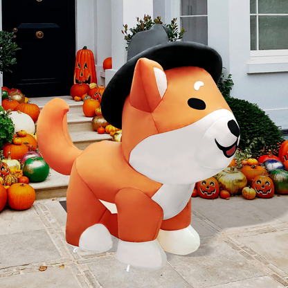 GOOSH 4 FT Halloween Inflatables Dog Outdoor Decorations Blow Up Yard Wizard Shiba Inu Dog with Built-in LEDs for Indoor Party Garden Lawn Decor