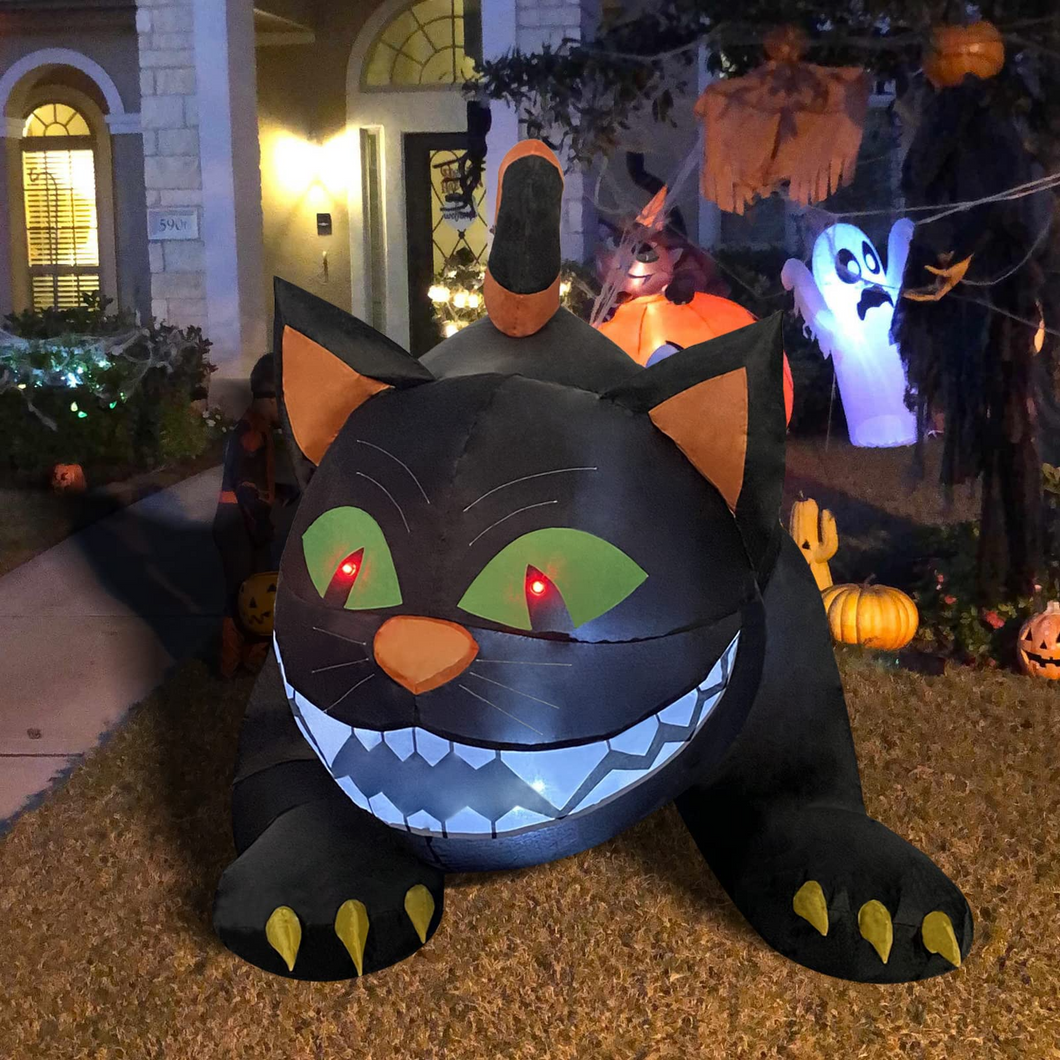Halloween Inflatable 6FT Head-Shaking Black Cat with Built-in LEDs Blow Up Yard Decoration for Holiday Party Indoor, Outdoor, Yard, Garden, Lawn