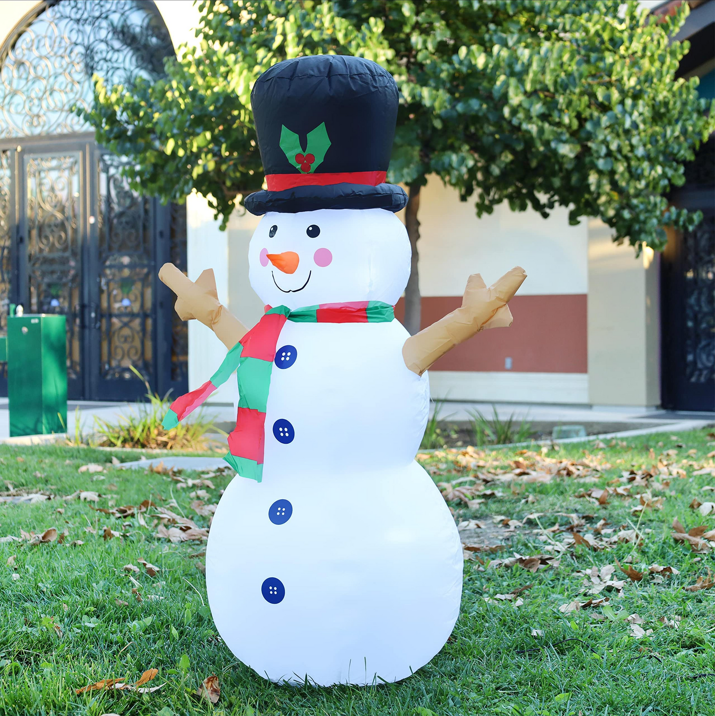 GOOSH 4 FT Height Christmas Inflatable Outdoor Snowman with Top Hat, Blow Up Yard Decoration Clearance with LED Lights Built-in for Holiday/Party/Xmas/Yard/Garden