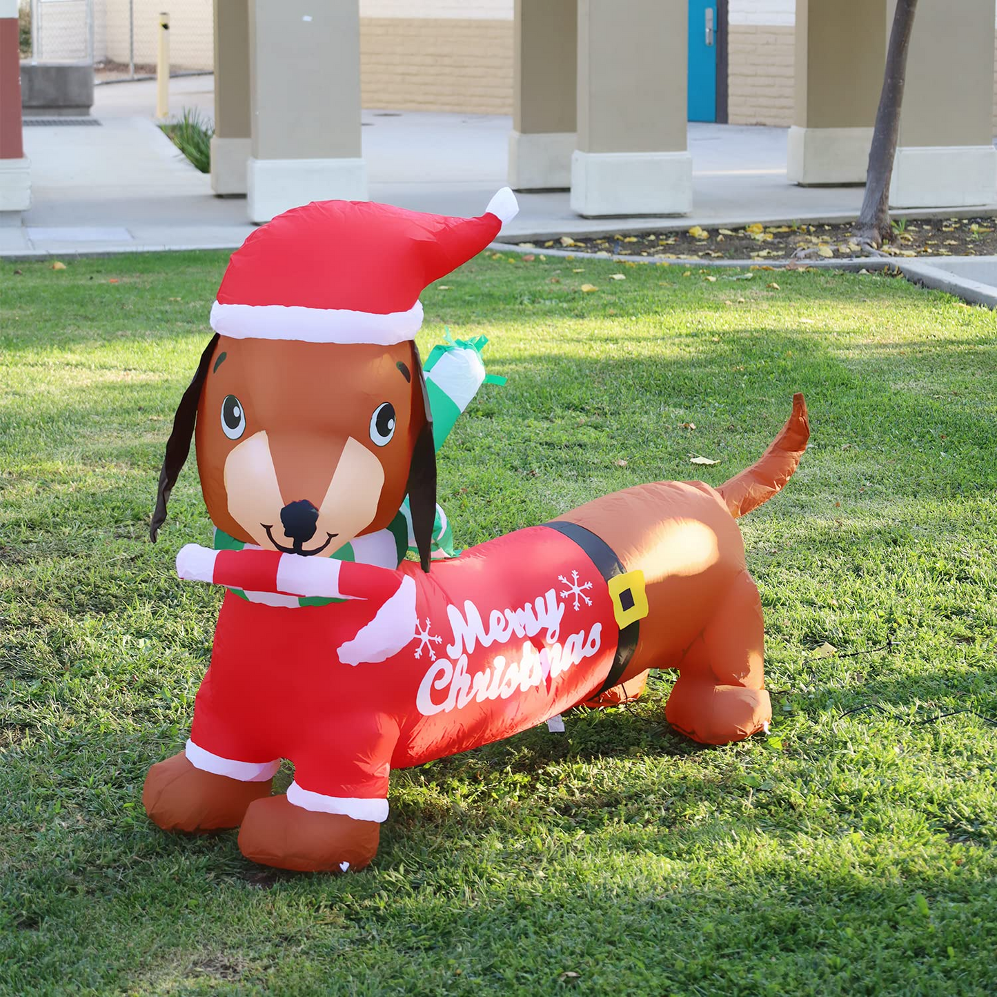 GOOSH 5 FT Length Christmas Inflatables Dachshund Dog, Blow Up Yard Decoration Clearance with LED Lights Built-in for Holiday/Party/Yard/Garden