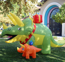 Load image into Gallery viewer, GOOSH 7.5 FT Length Christmas Inflatables Outdoor Green Triceratops Dinosaur, Blow Up Yard Decoration Clearance with LED Lights Built-in for Holiday/Christmas/Party/Yard/Garden
