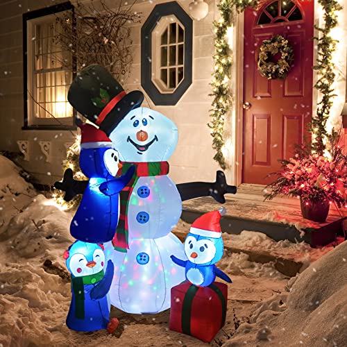 GOOSH 6FT Snowman with Three Penguins Christmas Inflatable with LEDs