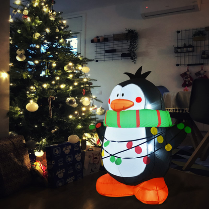GOOSH 4.2 FT Height Christmas Inflatables Outdoor Penguin Wearing Green Scarf, Blow Up Yard Decoration Clearance with LED Lights Built-in for Holiday/Christmas/Party/Yard/Garden