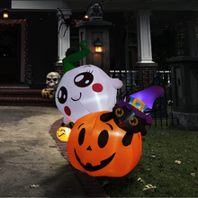 Load image into Gallery viewer, 6-Foot Halloween Inflatable Blow Up Pumpkin with Spirit Black Cat on Top with LED Built-in, Halloween Decoration Indoor/Outdoor, Yard, Garden, Patio, Lawn Halloween Blow Up Décor

