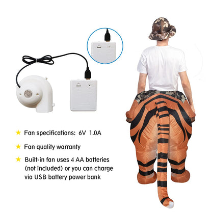 GOOSH Adult Size Inflatable Tiger Unisex Costume Blow Up Men Women Riding a Tiger Deluxe Halloween Funny Costume Godzilla Toy