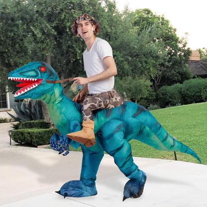 GOOSH Inflatable Costume for Adults and Children, Halloween Costumes Men Women Green Dinosaur Rider, Blow Up Costume Unisex Godzilla Toy