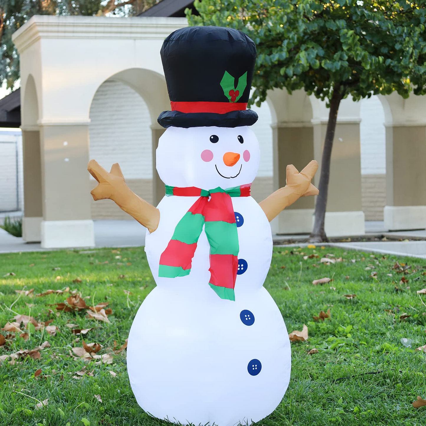 GOOSH 4 FT Height Christmas Inflatable Outdoor Snowman with Top Hat, Blow Up Yard Decoration Clearance with LED Lights Built-in for Holiday/Party/Xmas/Yard/Garden