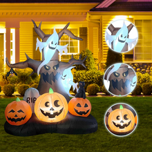Load image into Gallery viewer, GOOSH 8 FT Halloween Inflatables Outdoor Dead Tree with White Ghosts &amp; Pumpkins, Blow Up Yard Decoration Clearance with LED Lights Built-in for Holiday/Christmas/Party/Yard/Garden
