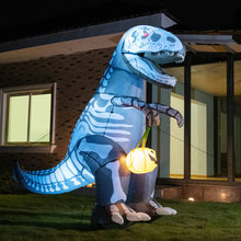 Load image into Gallery viewer, GOOSH 6.5 FT Inflatable Skeleton Dinosaur with Build-in LEDs T-Rex Holding Pumpkin for Halloween Yard Decor Indoor Outdoor Yard Lawn Decorations
