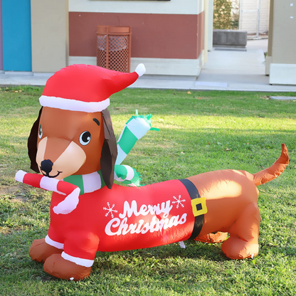 GOOSH 5 FT Length Christmas Inflatables Dachshund Dog, Blow Up Yard Decoration Clearance with LED Lights Built-in for Holiday/Party/Yard/Garden