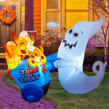 Load image into Gallery viewer, GOOSH 5.4 FT Height Halloween Inflatables Outdoor Ghost with Candy Cart, Blow Up Yard Decoration Clearance with LED Lights Built-in for Holiday/Party/Yard/Garden
