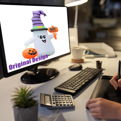 GOOSH 5FT Inflatable Halloween Cute Ghost with The Pumpkin Blow Up Inflatables Halloween Outdoor Yard Decoration