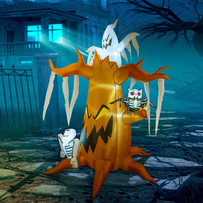 GOOSH 8.3 FT Height Halloween Inflatables Dead Tree with White Ghost and Owl, Blow Up Yard Decoration Clearance with LED Lights Built-in for Holiday/Party/Yard/Garden