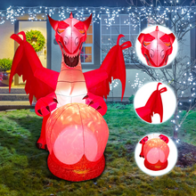Load image into Gallery viewer, GOOSH 6.8 FT Length Halloween Inflatables Outdoor Red Dragon Holding Ball, Blow Up Yard Decoration with LED Lights Built-in for Holiday/Party/Yard/Garden

