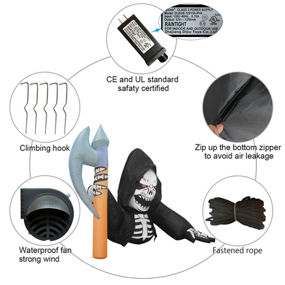 GOOSH 6.8 FT Length Halloween Inflatables Outdoor Skeleton Ghost, Blow Up Yard Decoration Clearae with LED Lights Built-in for Holiday/Party/Yard/Garden