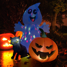 Load image into Gallery viewer, Halloween Inflatable 5FT Ghost with Black Cat and Pumpkin with Built-in LEDs Blow Up Yard Decoration for Holiday Party Indoor, Outdoor, Yard, Garden, Lawn
