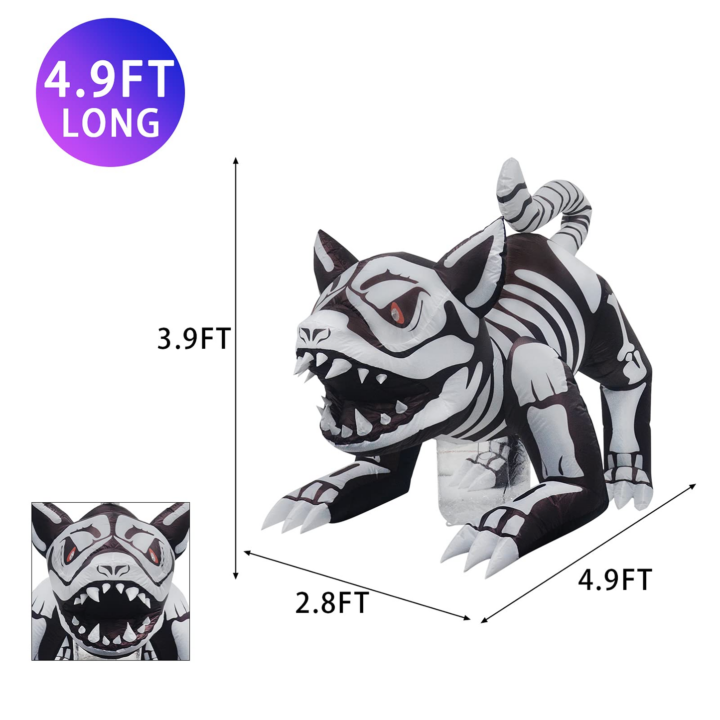 GOOSH 5 FT Length Halloween Inflatables Outdoor Skeleton Dog with Flashing Lights, Blow Up Yard Decoration Clearance with LED Lights Built-in for Holiday/Christmas/Party/Yard/Garden