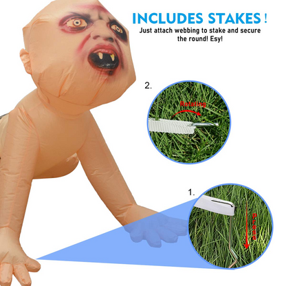 GOOSH 4FT Halloween Inflatable Outdoor Zombie Baby Blow Up Yard Decoration Clearance with LED Lights Built-in for Holiday/Party/Yard/Garden