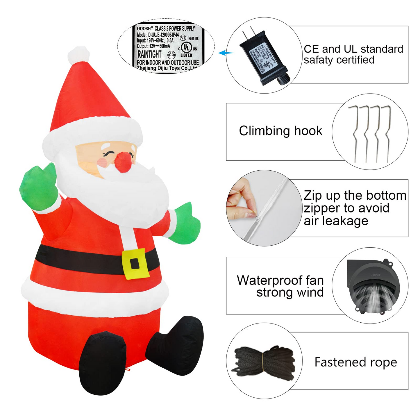GOOSH 4 FT Christmas Inflatable Outdoor Sitting Cute Smiley Santa Claus with Built-in LED Light, Blow-up Yard Christmas Decoration for Party/Indoor/Outdoor/Yard/Garden/Lawn