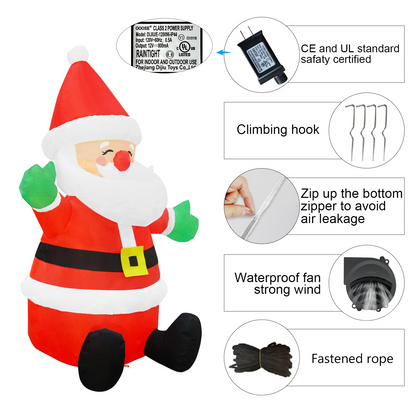 GOOSH 4 FT Christmas Inflatable Outdoor Sitting Cute Smiley Santa Claus with Built-in LED Light, Blow-up Yard Christmas Decoration for Party/Indoor/Outdoor/Yard/Garden/Lawn