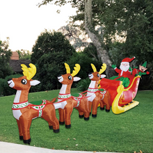 Load image into Gallery viewer, GOOSH 12 Ft Christmas Inflatable Reindeer cart Outdoor Decorations Blow Up Yard Three Deer Pulling a Sleigh and Santa Claus with Built-in LEDs for Indoor Party Garden Lawn Decor
